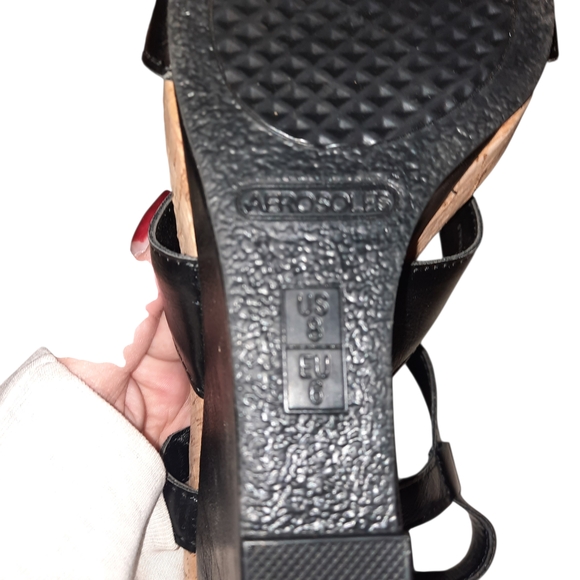 AEROSOLES Black and Brown Strappy Wedges - Picture 3 of 9